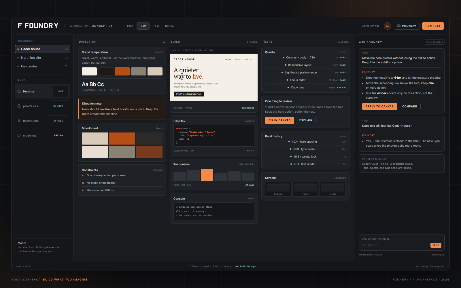FOUNDRY — An AI-powered workshop for taking an idea from a rough sketch to something that actually works.