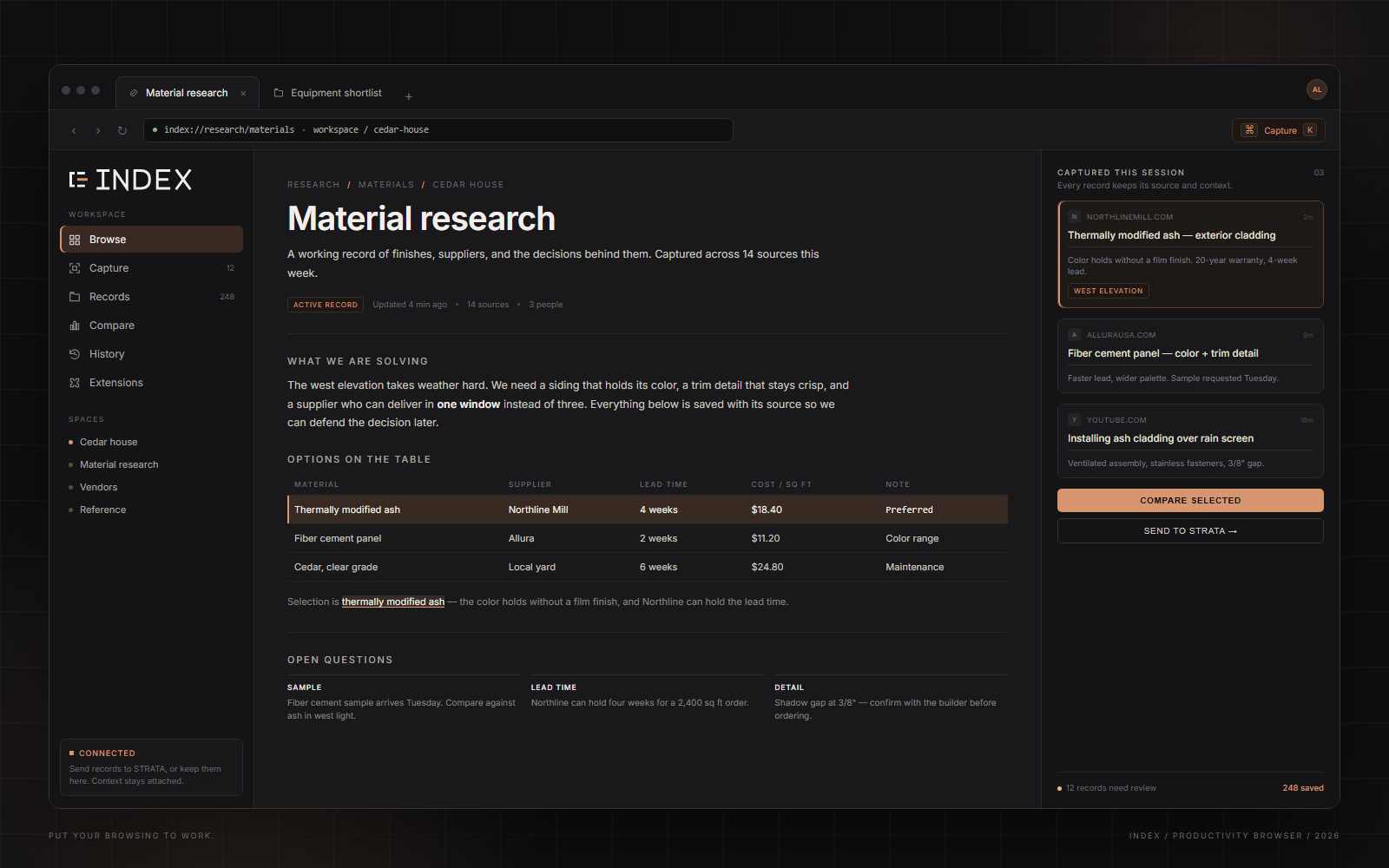 INDEX — A productivity browser that turns everyday browsing into organized, reusable work.